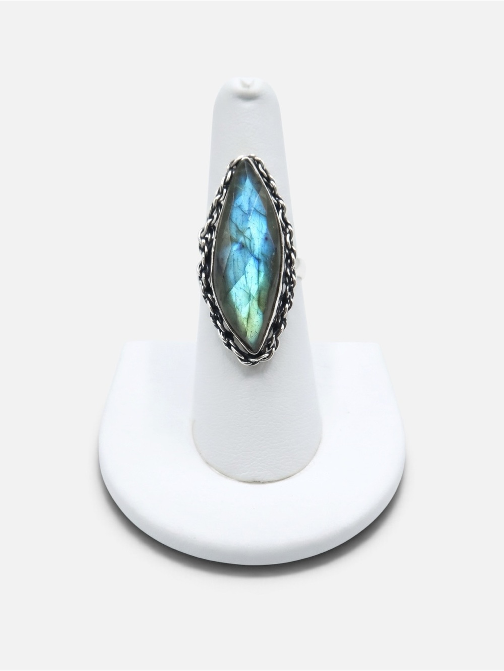 925 VINTAGE LABRADORITE FACETED RING - Picture 2 of 6